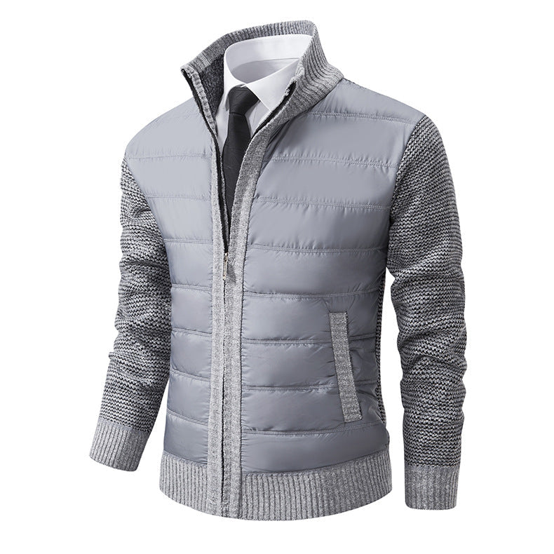 Men's Quilted Hybrid Zip-Up Cardigan with Stand Collar