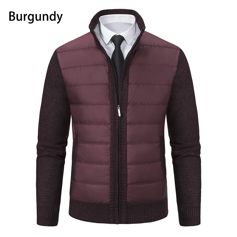 Men's Quilted Hybrid Zip-Up Cardigan with Stand Collar