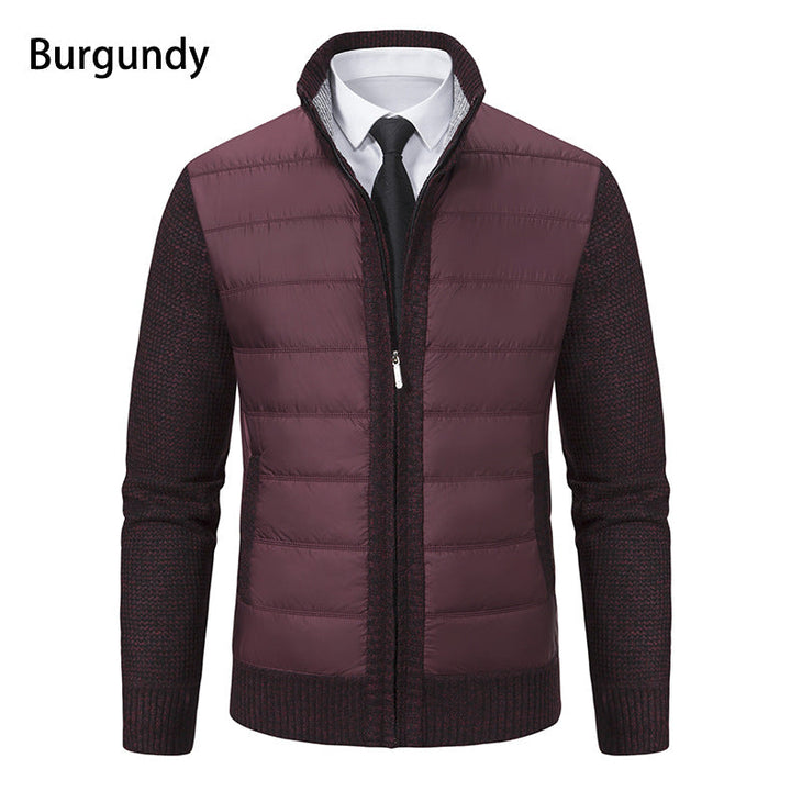 Men's Quilted Hybrid Zip-Up Cardigan with Stand Collar