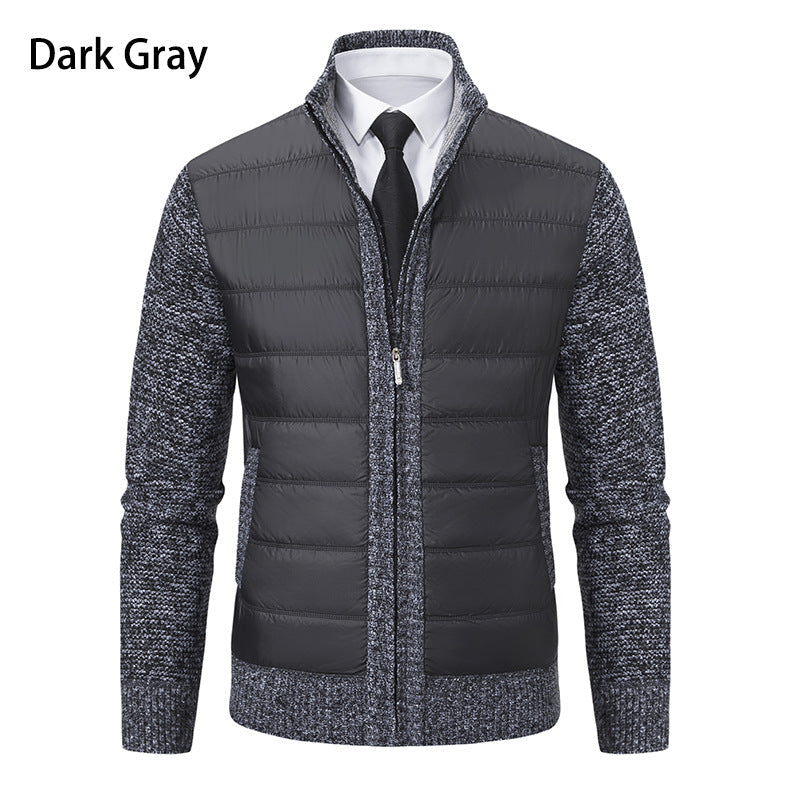 Men's Quilted Hybrid Zip-Up Cardigan with Stand Collar