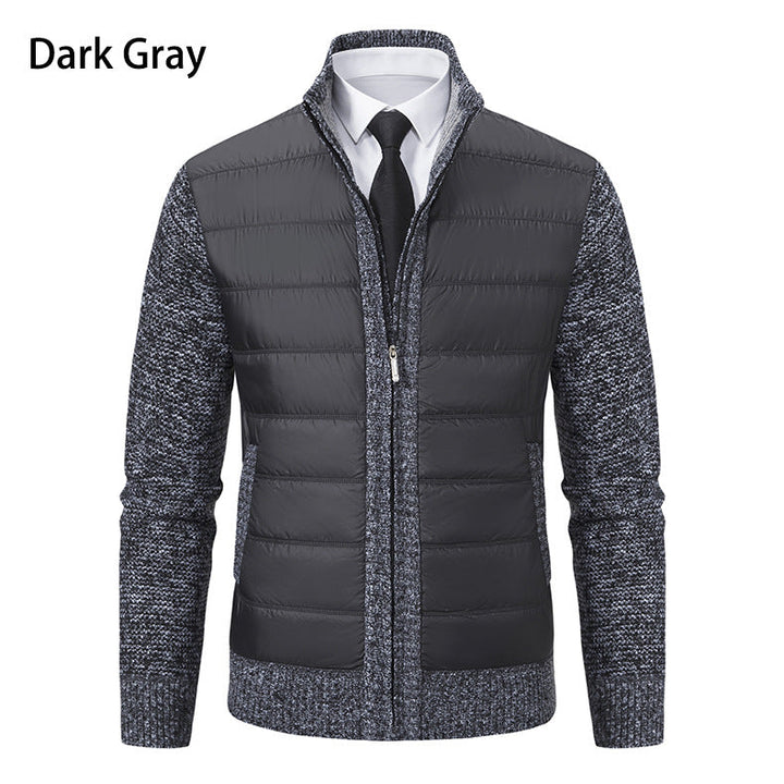 Men's Quilted Hybrid Zip-Up Cardigan with Stand Collar