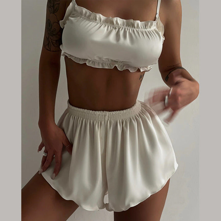Women's Two-Piece Set with Ruffle Top and Shorts