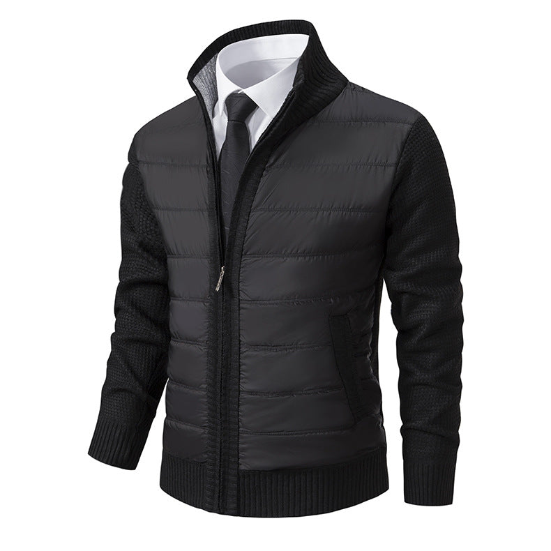 Men's Quilted Hybrid Zip-Up Cardigan with Stand Collar