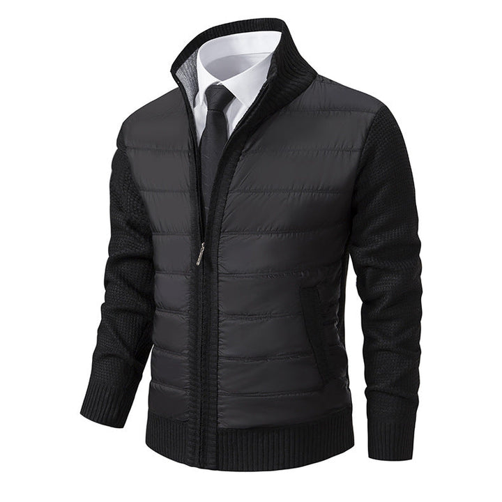 Men's Quilted Hybrid Zip-Up Cardigan with Stand Collar