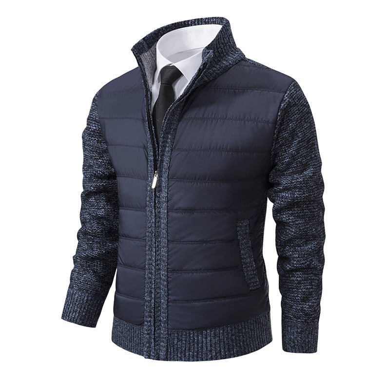 Men's Quilted Hybrid Zip-Up Cardigan with Stand Collar
