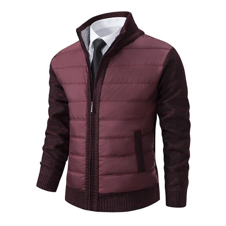 Men's Quilted Hybrid Zip-Up Cardigan with Stand Collar