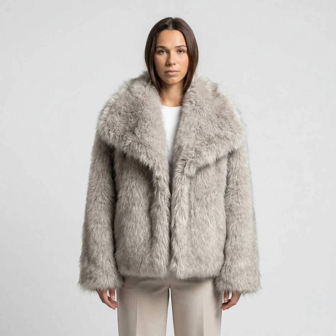 Women's Oversized Faux Fur Jacket with Collar
