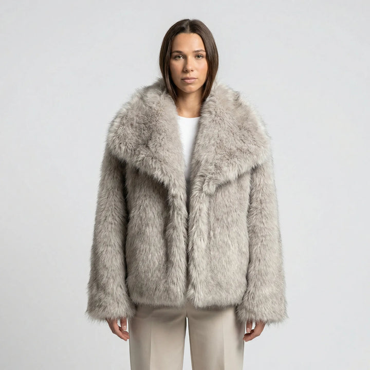 Women's Oversized Faux Fur Jacket with Collar