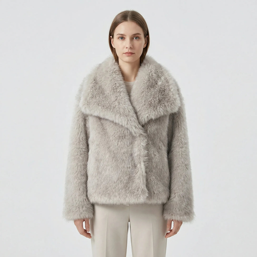 Women's Oversized Faux Fur Jacket with Collar