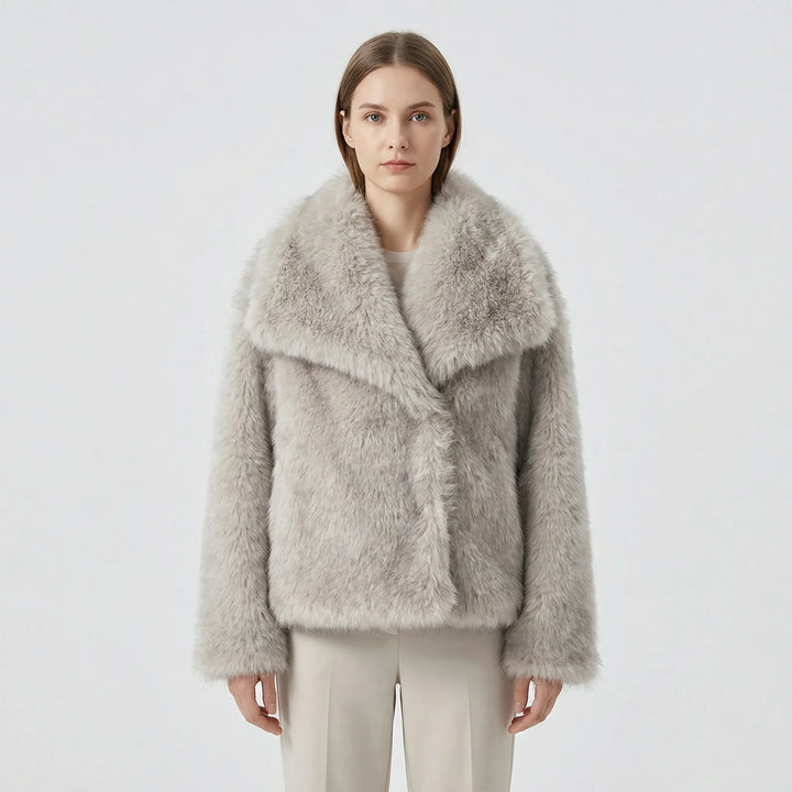 Women's Oversized Faux Fur Jacket with Collar