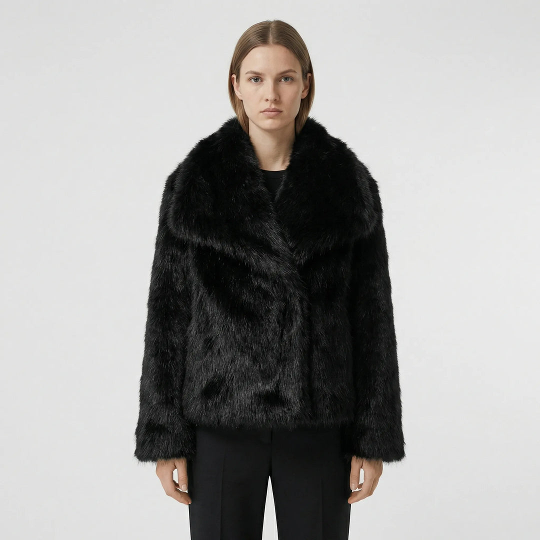Women's Oversized Faux Fur Jacket with Collar