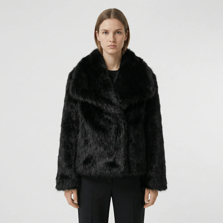 Women's Oversized Faux Fur Jacket with Collar