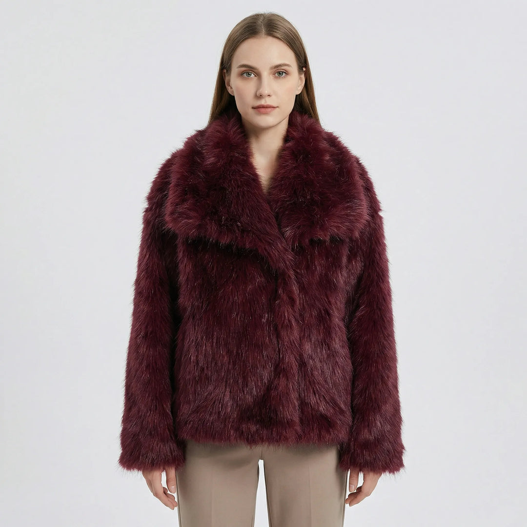 Women's Oversized Faux Fur Jacket with Collar