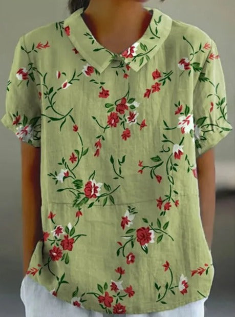 Women's Blouse with Floral Print and Collared Neck