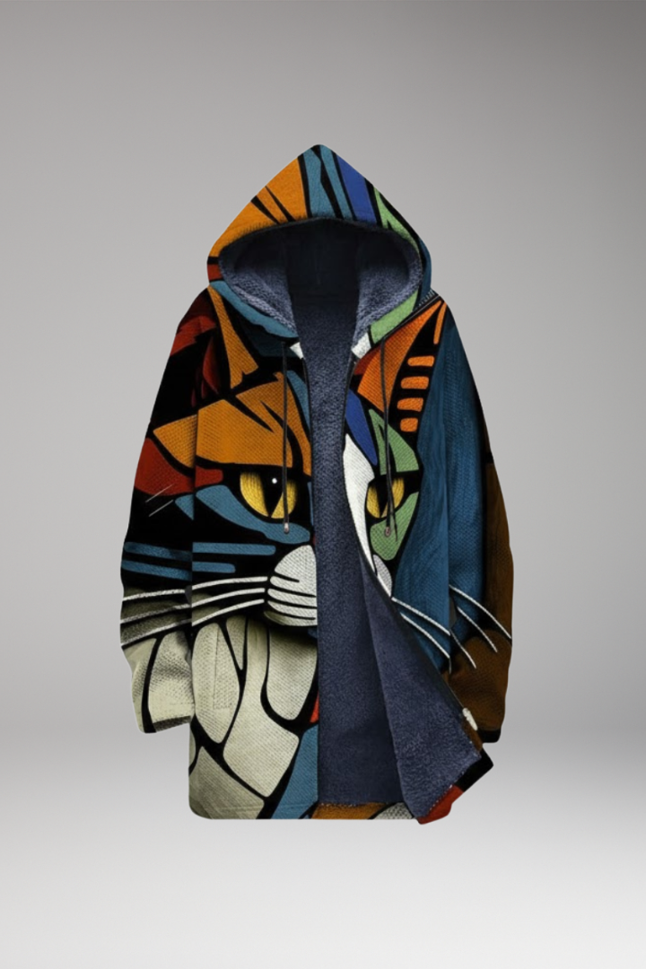 Women's Hooded Cardigan with Zip and Printed Surface