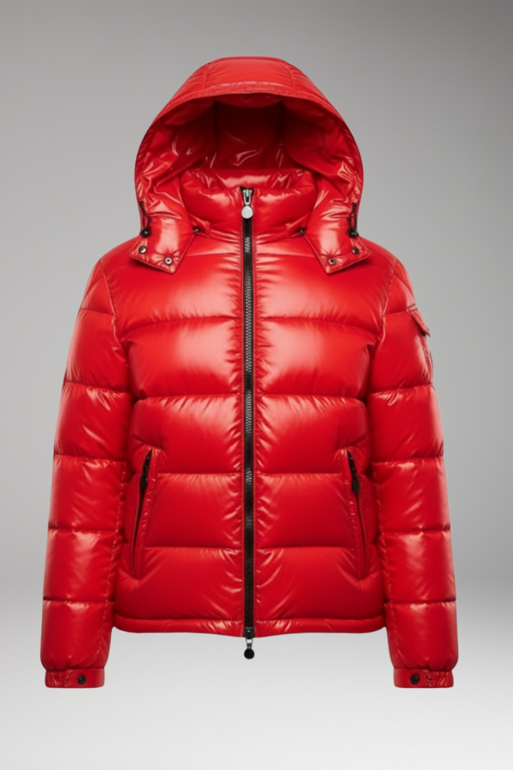 Men's Puffer Jacket with Hooded Neckline and Quilted Surface