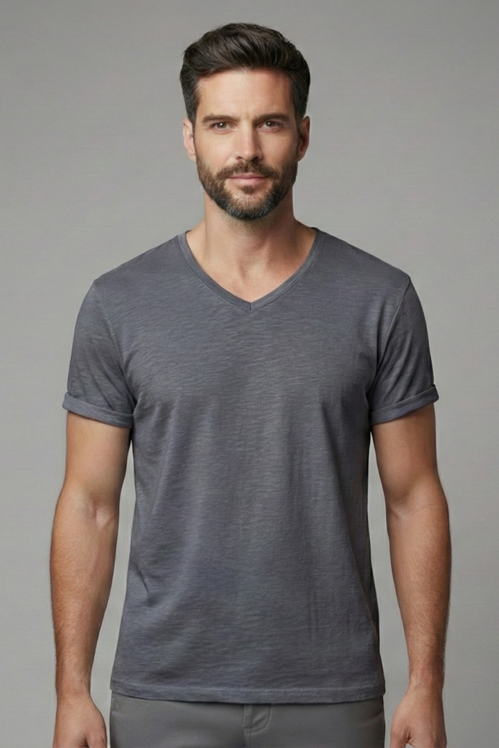 Men's T-Shirt with V-Neck and Short Sleeves