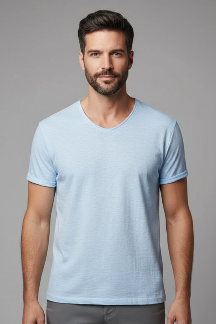 Men's T-Shirt with V-Neck and Short Sleeves