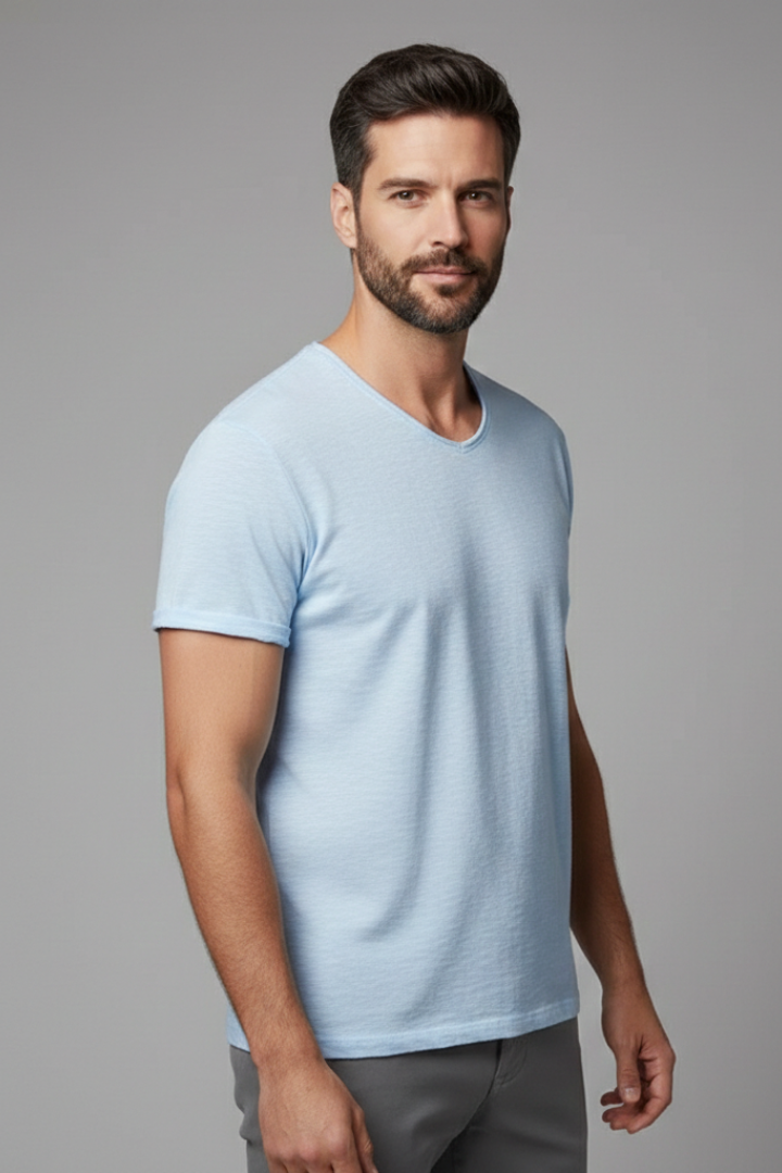 Men's T-Shirt with V-Neck and Short Sleeves