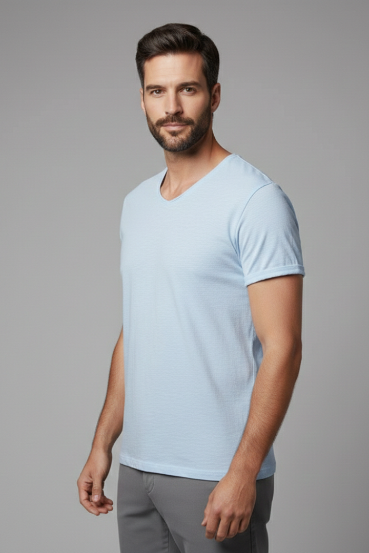 Men's T-Shirt with V-Neck and Short Sleeves