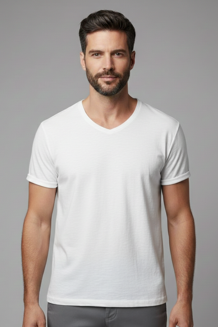 Men's T-Shirt with V-Neck and Short Sleeves
