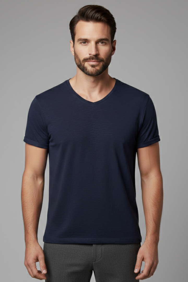 Men's T-Shirt with V-Neck and Short Sleeves