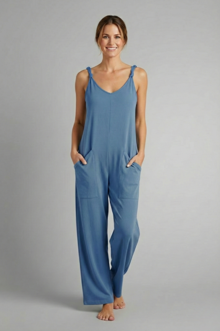 Women's Jumpsuit with Shoulder Straps and Patch Pockets