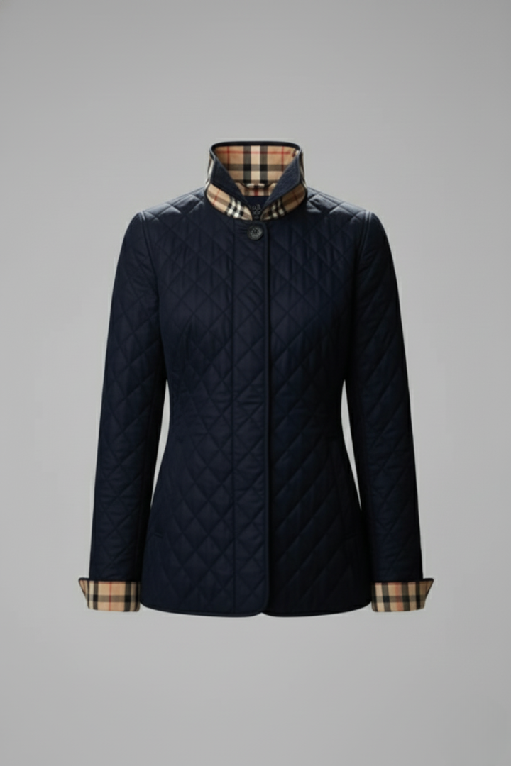 Women’s Quilted Jacket with Stand Collar and Button Closure