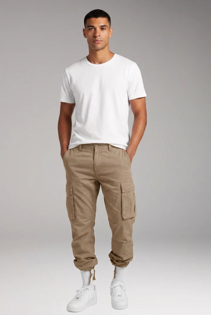 Men’s Cargo Trousers with Straight Fit and Multi-Pocket Design