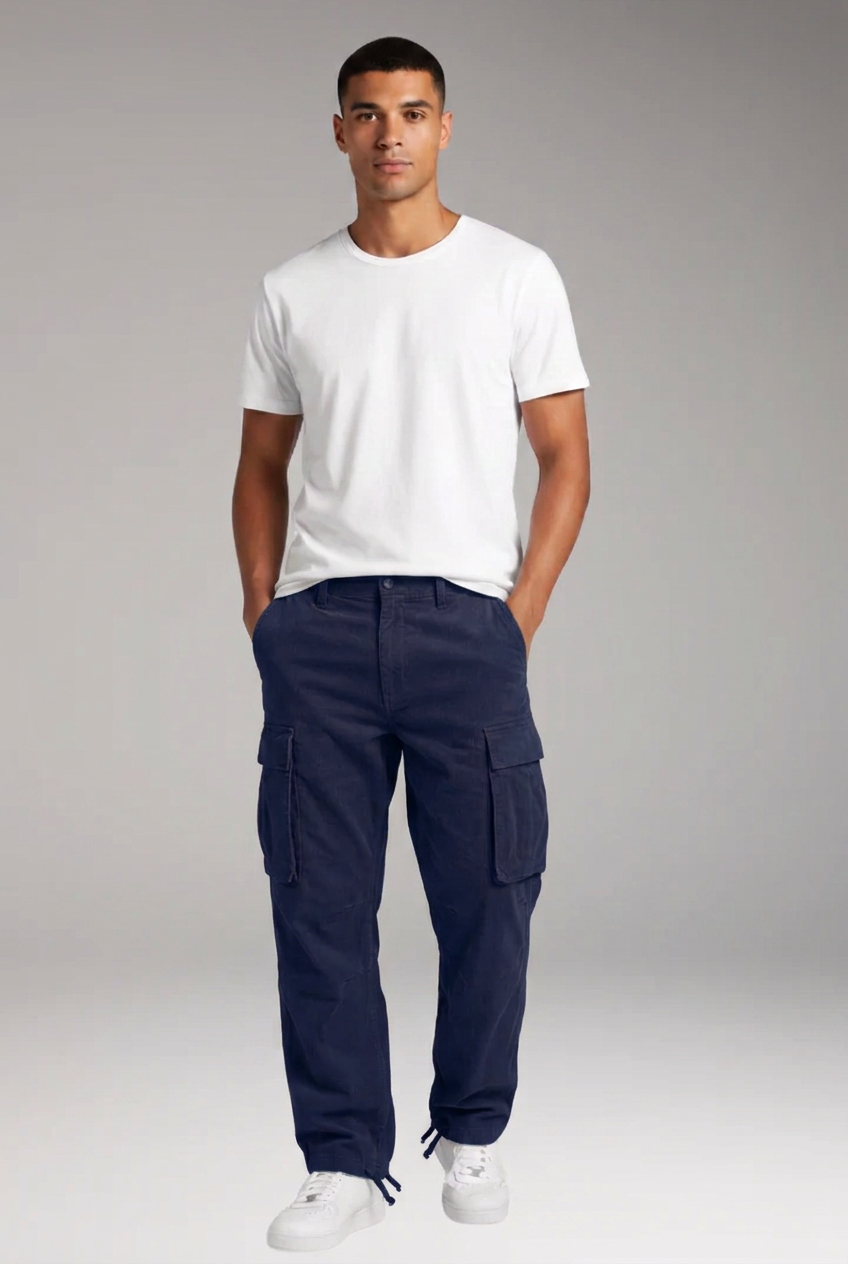 Men’s Cargo Trousers with Straight Fit and Multi-Pocket Design