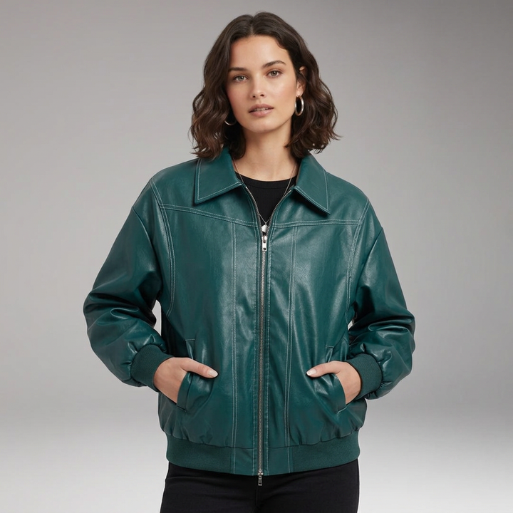 Women’s Bomber Jacket with Zip Front and Ribbed Trim