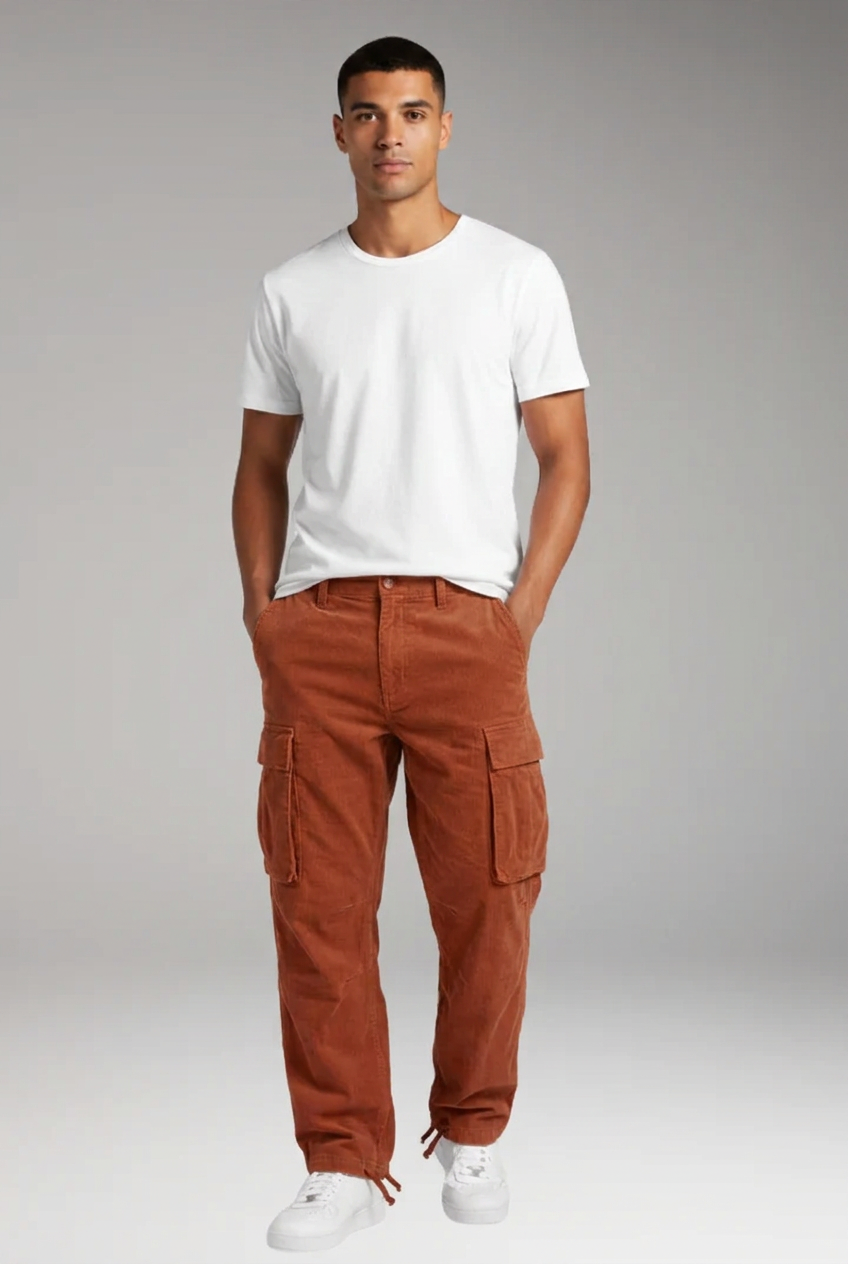 Men’s Cargo Trousers with Straight Fit and Multi-Pocket Design