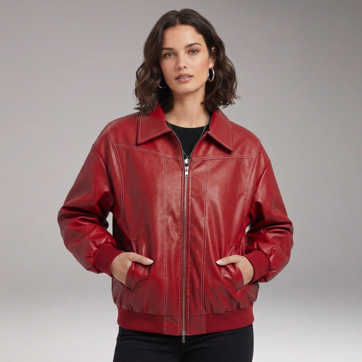 Women’s Bomber Jacket with Zip Front and Ribbed Trim