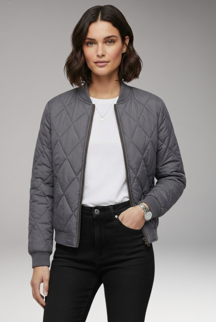 Women’s Bomber Jacket with Zipper Closure and Ribbed Details