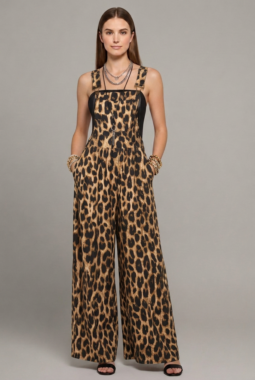 Women's Leopard Jumpsuit with Trendy Print and Relaxed Fit