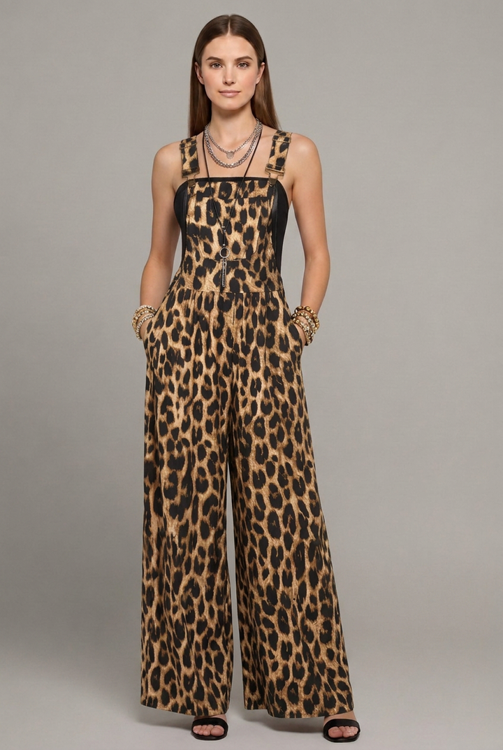 Women's Leopard Jumpsuit with Trendy Print and Relaxed Fit