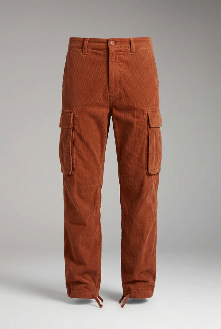 Men’s Cargo Trousers with Straight Fit and Multi-Pocket Design