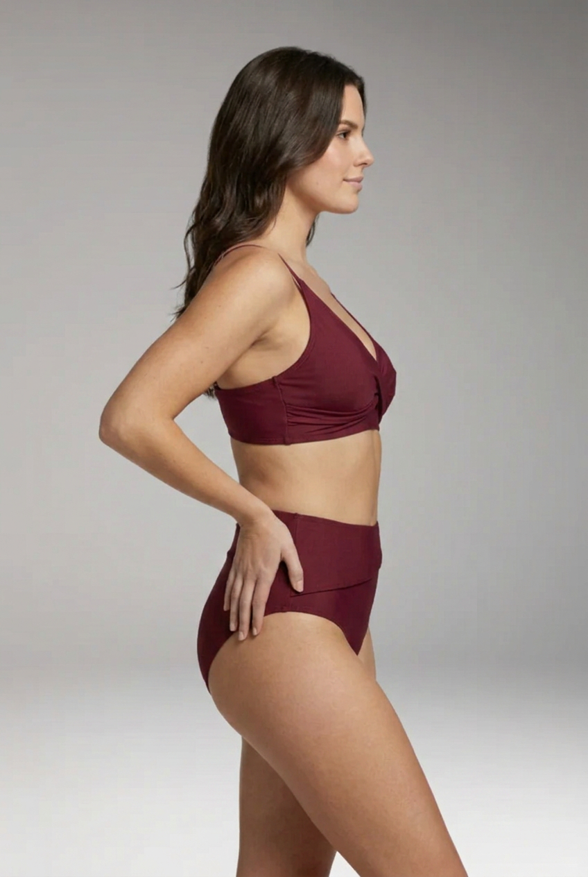 Women’s Ribbed Bikini Set with V-Neck and High-Waisted Bottoms