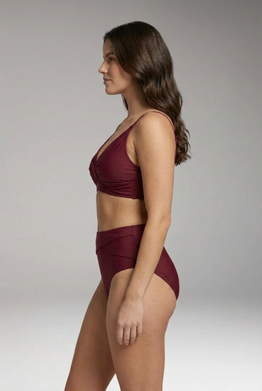 Women’s Ribbed Bikini Set with V-Neck and High-Waisted Bottoms
