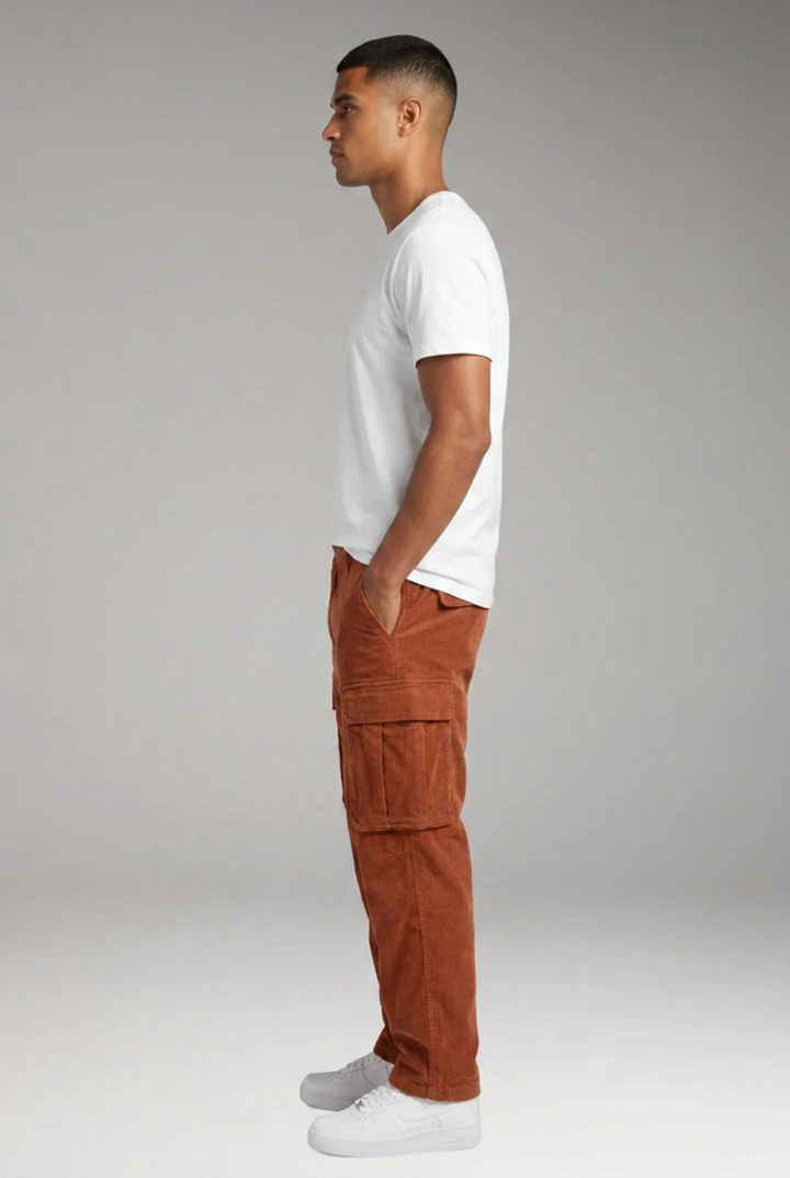 Men’s Cargo Trousers with Straight Fit and Multi-Pocket Design