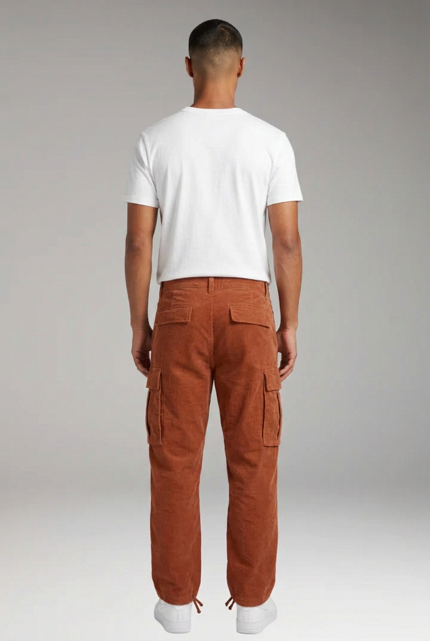Men’s Cargo Trousers with Straight Fit and Multi-Pocket Design
