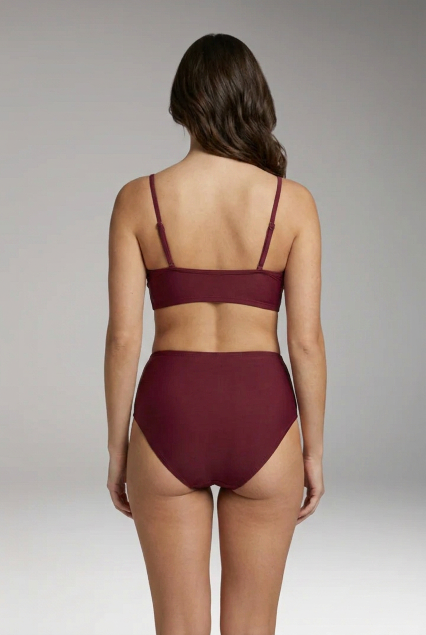 Women’s Ribbed Bikini Set with V-Neck and High-Waisted Bottoms
