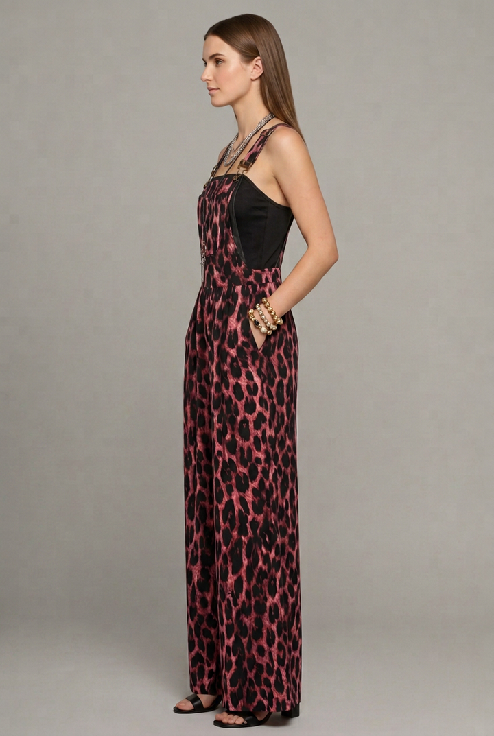 Women's Leopard Jumpsuit with Trendy Print and Relaxed Fit
