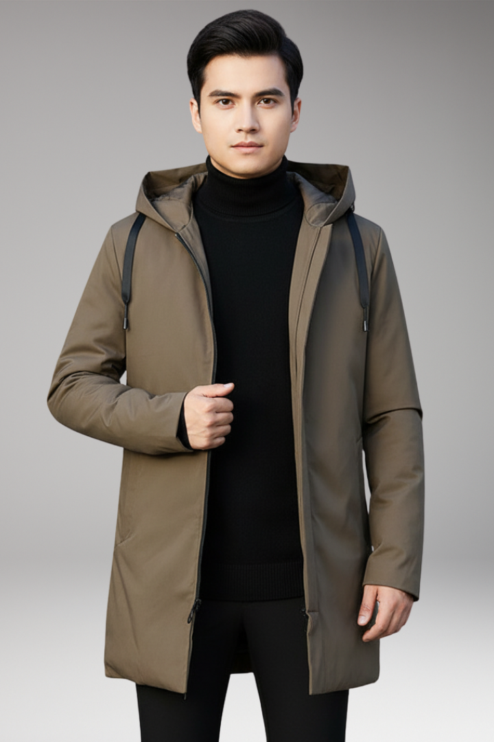 Men's Winter Parka with Hood and Zip Closure