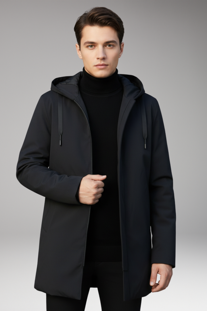 Men's Winter Parka with Hood and Zip Closure