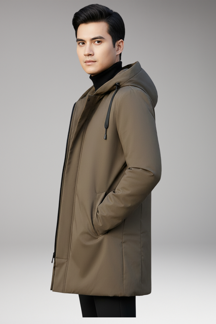 Men's Winter Parka with Hood and Zip Closure