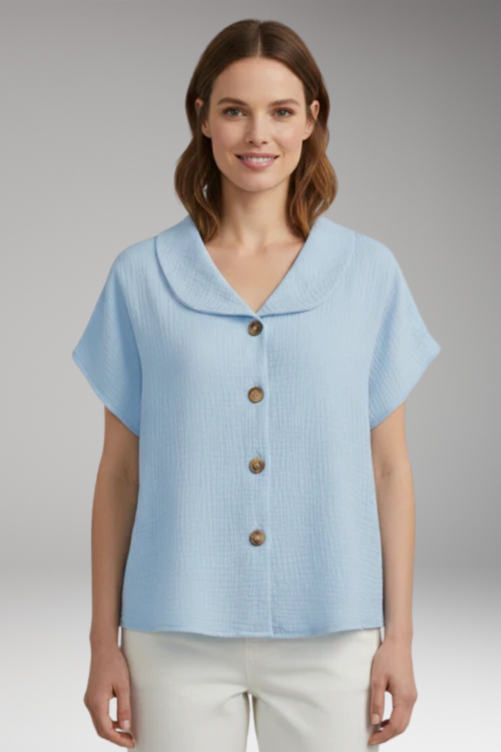 Women's Button Front Blouse with Short Sleeves