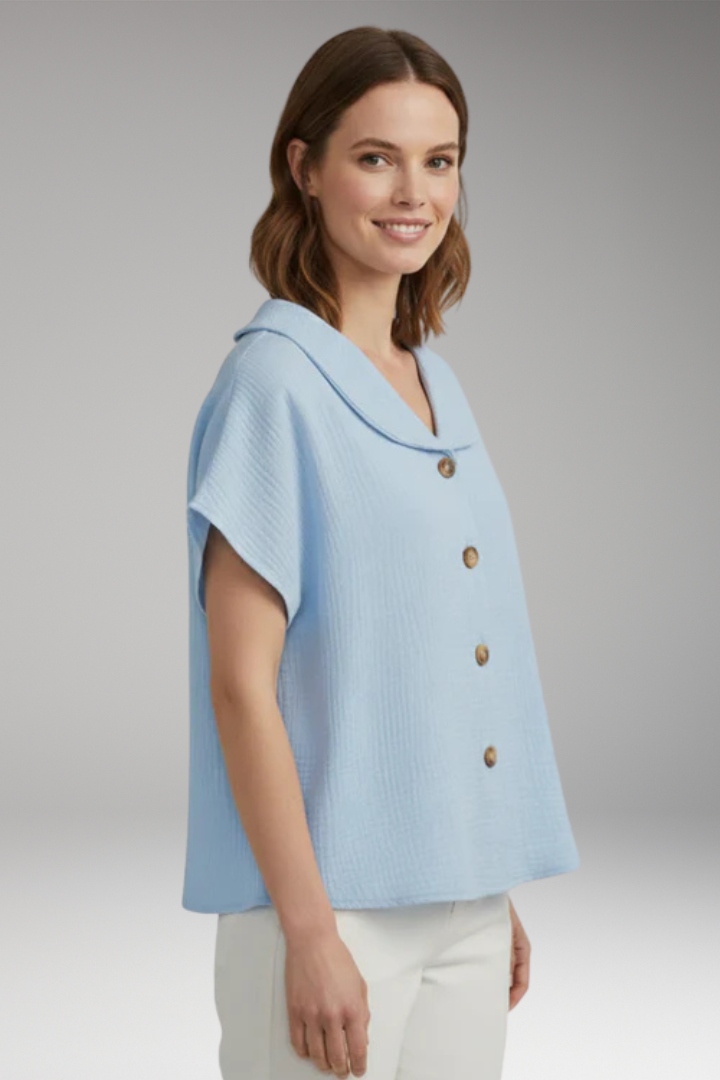 Women's Button Front Blouse with Short Sleeves
