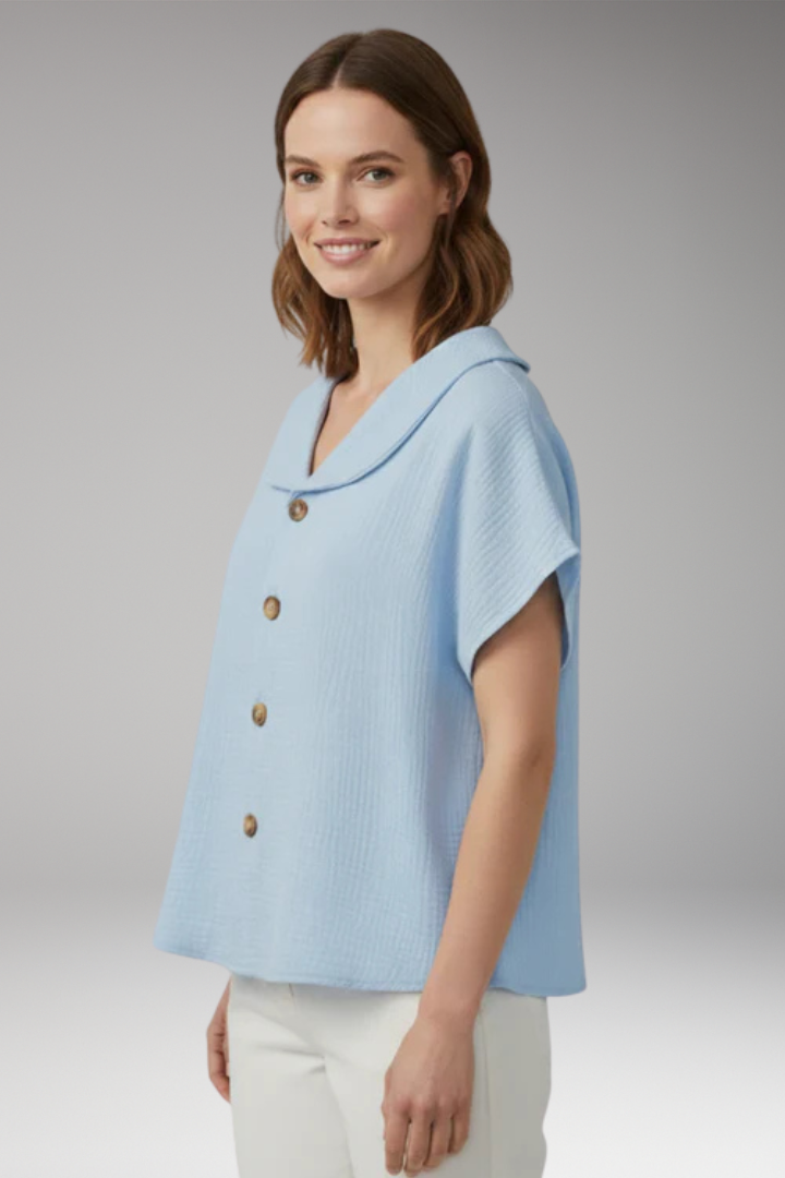 Women's Button Front Blouse with Short Sleeves
