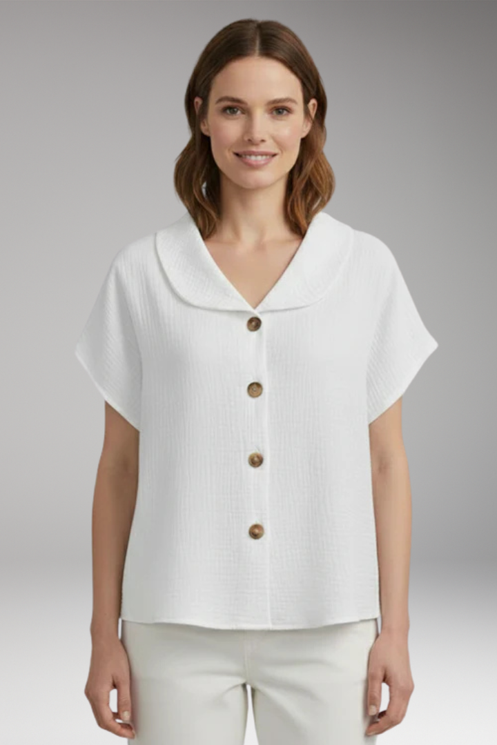 Women's Button Front Blouse with Short Sleeves